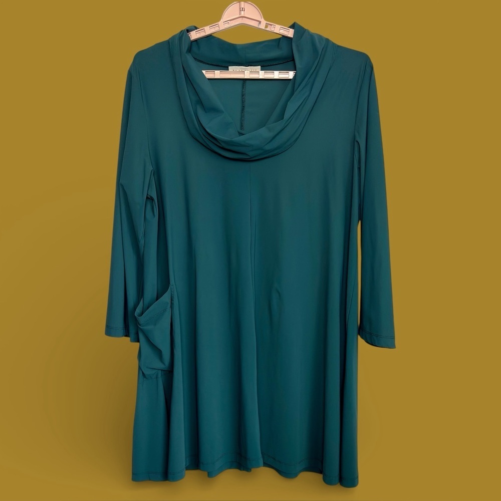 Bryn Walker Mock Turtleneck Dress Sz M Teal Oversized Layer Lagenlook Comfy READ